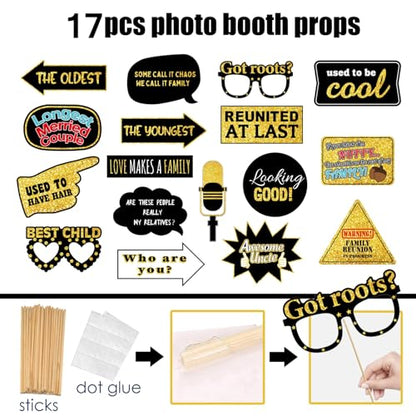 Hilarious 17Pcs Family Reunion Photo Booth Props Funny Family Gathering Party Photobooth Props Family Tree Reunion Selfie Props with Sticks for Home Gathering Party We are Family Party Supplies