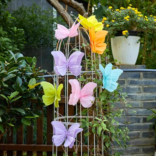 3D Hanging Butterfly Decorations, Colorful Butterfly Birthday Party Decorations, 8 Pcs Paper Butterfly Hanging Decorations with Green Leaf Strings for Girls, Women, Flower Garden Party Decor - color: Pink Purple
