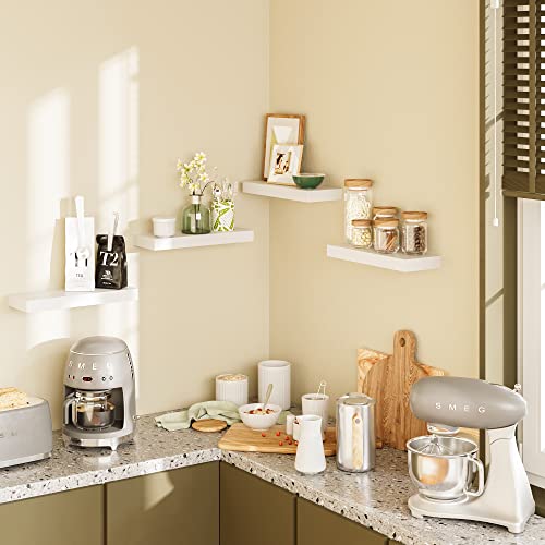 BAMEOS Floating Shelves, White Wall Mounted Wooden Shelves with Invisible Brackets Set of 2, Hanging Wall Shelves Decoration for Bedroom, Bathroom, Living Room and Kitchen - color: White, size: 16x6 2Pcs
