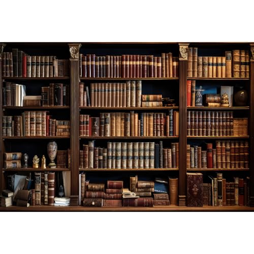 Wooden Bookshelf Backdrop Library School Books Collection Photography Background Retro Classical Bookshelf Backdrop Decorations for Students Teacher Artistic Photo Booth Shooting Studio Props 6x4ft - color: Dark Brown, size: 6x4ft