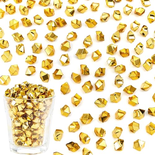 LAIDANLA 500PCS Gold Acrylic Gems Vase Fillers Fake Ice Cubes Crushed Fake Rocks Golden Plastic Diamonds for Centerpiece DIY Crafts Table Scatter Prop Wedding Party Decorations - color: Gold