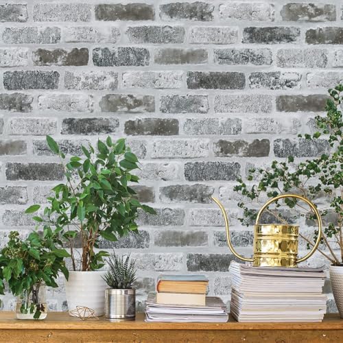 Guvana 17.3"×472.4" Brick Wallpaper Peel and Stick Wallpaper Grey Removable Wall Paper Brick Contact Paper Textured Adhesive DIY Wallpaper Faux Brick Vintage Wallpapers for Kitchen Wall Decor - color: Gray, size: 17.3" x 472.4"