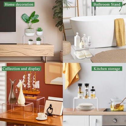 RattanView 2 Pcs 8 Inch, 10 Inch Large Acrylic Risers Display Stands 5 mm Thick Acrylic Shelf Riser Showcase for Collectibles Jewelry Cupcakes Food Figures Perfume Cabinet (Clear) - color: Clear, size: 8 Inch, 10 Inch, 5 mm