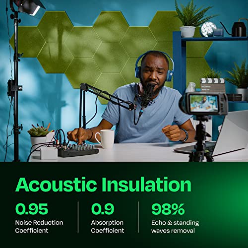 Acoustic Panels - 12-Pack Soundproof Wall Panels, 14"X12.1"X0.4", High Density Sound Dampening - Gin Green Hexagon - color: Gin Green, size: Large Hexagon 12 Pack