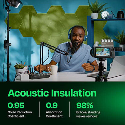 Acoustic Panels - 12-Pack Soundproof Wall Panels, 14"X12.1"X0.4", High Density Sound Dampening - Gin Green Hexagon - color: Gin Green, size: Large Hexagon 12 Pack