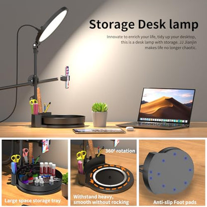 Zoom Lighting for Computer, Desk Ring Light with Stand, 55W Dimmable Full Screen Ring Light, with Rotating Storage Box, Pen Holder Stand, Phone Holder & Controller (Black, 10.5) - color: black