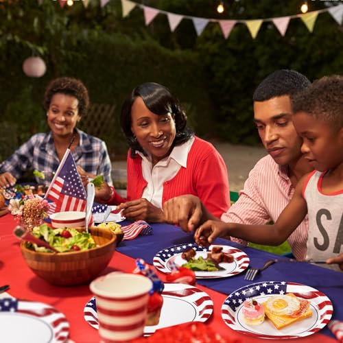 50Pcs Patriotic Oval Paper Plates 10" X 12" Large Heavy Duty 250 Anniversary American Flag Disposable Plates 4th of July Red Blue and White Platters for President Memorial Independence Day Supplies - style: 4th of July Oval Kit