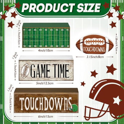Yuntau 4 Pcs Football Table Decorations Spring Football Tiered Tray Decor Spring Wooden Sign Soccer Centerpiece Decorative Faux Book Stack Block for Coffee Table Fireplace Mantel Floating Shelf - style: Football
