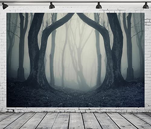 BELECO 12x8ft Fabric Dark Misty Woods Halloween Spooky Forest Backdrop for Photography Magic Grove Vampire Evil Trees Background Witch Wizard Sorcerer Ghost Theme Party Decorations Banner Photo Props - size: 12x8FT