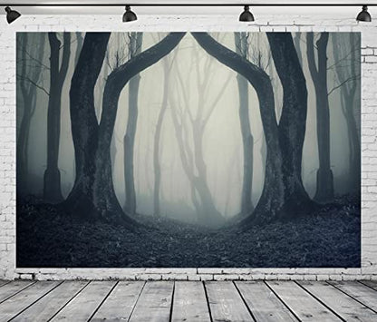 BELECO 15x10ft Fabric Dark Misty Woods Halloween Spooky Forest Backdrop for Photography Magic Grove Vampire Evil Trees Background Witch Wizard Sorcerer Ghost Theme Party Decorations Banner Photo Props - size: 15x10FT