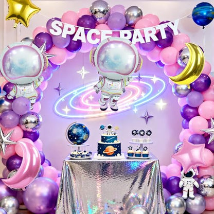 Pink Astronaut Balloons Set, 6 Pcs Space Balloon with Pink Gold Moon Star Balloon Helium for Girls Spaces Birthday Party Planet Theme Party Decoration Baby Shower Galaxy Planet Space Party Decorations - style: Pink Space