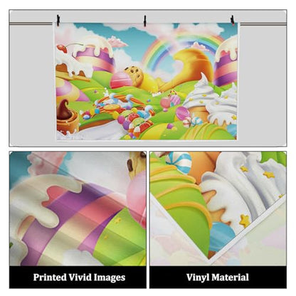 AOFOTO 8x6ft Candyland Backdrop Fantasy Giant Lollipop Candy Land Candy Themed Party Decorations Banner Cartoon Rainbow Ice Cream Dessert Shop Decor Background Kids Baby Birthday Photoshoot Props - size: 8x6ft