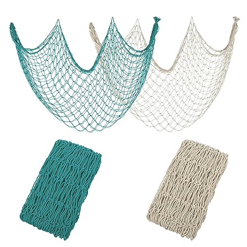 2 Pack Fish Net Decorations for Party - color: Beige+aqua