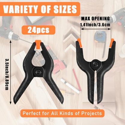 24 PCS 3.5" Heavy Duty Plastic Spring Clamps, Black Spring Clips for Backdrops, Craft Projects, Woodworking, Photography and Display Stands - size: 3.5in-24P