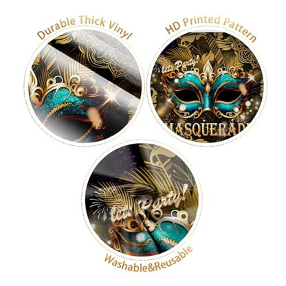 Masquerade Backdrop, Mardi Gras Luxury Glitter Gold Retro Backdrops for Ball Dance Mask Birthday Party Photography Decorations Supplies Favors Banner Photo Booth Props, 10 x 10 ft - size: 10x10ft