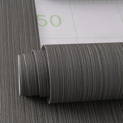 Black Grasscloth Peel and Stick Wallpaper Linen Textured 24"x787" Faux Grassweave Upgraded Thick Extra Large Self-Adhesive Neutral Contact Paper Vinyl Roll for Home Use - color: gray black, size: 787" x 24"
