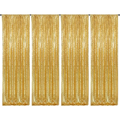 PartyDelight Gold 2FT X 8FT Sparkly Sequin Backdrop Curtains 4 Panels for Wedding, Party, Room Decorations. - color: Gold, size: 24"W x 96"L (Pack of 4)