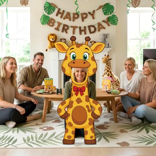Capoda Jungle Safari Face in a Hole Photo Booth Props Life Size Safari Animal Stand Up Cardboard Cutout Jungle Photography Decor for Zoo Animal Lion Giraffe Theme Birthday Supplies (Giraffe) - style: Giraffe