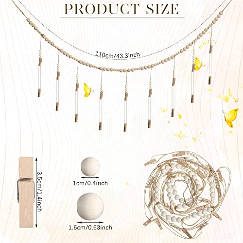 Kathfly 2 Pcs Hanging Photo Display with 36 Wood Clips DIY Boho Collage Picture Frame Wooden Beads Garland Hanging Picture Holder 3.61 ft Rustic Photo Wall Decor for Dorm Bedroom Nursery