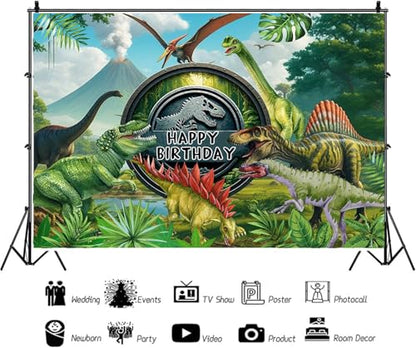 7x5ft Dinosaur Birthday Party Backdrop Dino T-Rex Party Theme Background Boys 1st 3rd 5th Birthday Backdrops Cake Table Decorations