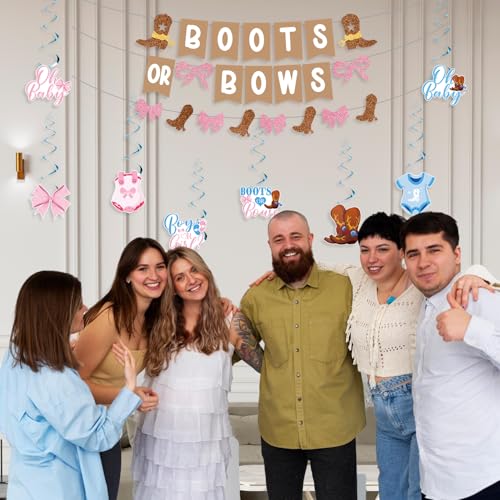 Boots or Bows Gender Reveal Decorations, Pre-assembled Brown and Pink Boots or Bows Banner, Western Cowboy or Cowgirl Gender Reveal Decorations Supplies