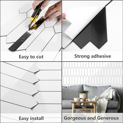 Vamos Tile Glossy White Backsplash Tile Peel and Stick, 12.8 x 12.8 Inch 10 Sheets Long Hexagon PVC Self Adhesive Mosaic Wall Tiles Stick on Backsplash for Kitchen and Bathroom - color: Glossy White