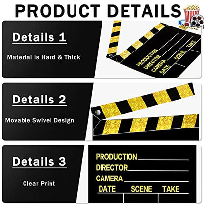 BBTO 10 Pieces Movie Film Clap Board, 7 x 8 Inch Cardboard Movie Clapboard Directors Clapper Writable Cut Action Scene Board for Movies Films Photo Props(Single-Sided Printing,Gold) - color: Gold, style: Single-sided Printing