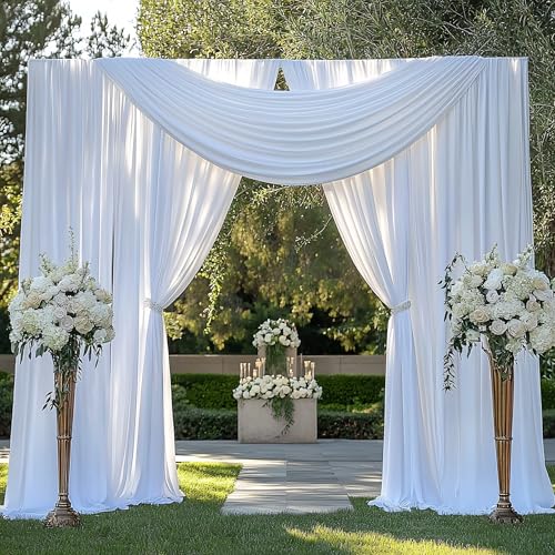 50FTx12FT White Wrinkle-Free Wedding Backdrop Curtain -Silky Washable White Polyester Drapes for Baby Showers, Birthday Parties, Photography, and Wedding Receptions-10 Panels 5FTx12FT - color: White, size: W5' x H12'(10 panels)