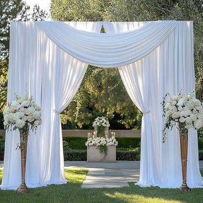 20FTx12FT White Wrinkle-Free Wedding Backdrop Curtain -Silky Washable White Polyester Drapes for Baby Showers, Birthday Parties, Photography, and Wedding Receptions-4 Panels 5FTx12FT - color: White, size: W5' x H12'(4 panels)