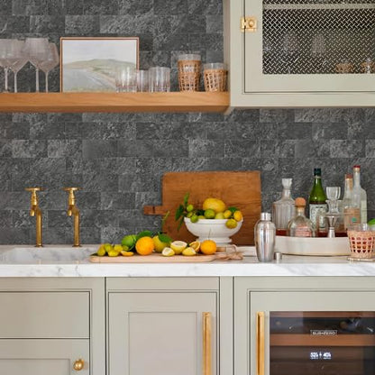 Vamos Tile 100 Pieces Peel and Stick Backsplash Tiles, 3" x 6" PVC Subway Tile, Black Slate Stick on Backsplash Tiles for Kitchen/Bathroom/Fireplace/Laundry/Camper - color: Black Slate