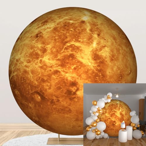 Diameter 3ft Cosmic Mercury Round Backdrop Cover Universe Galaxy Travel Themed Photography Background Outer Space Backgrounds for Kids Birthday Party Decor Cake Table Photo Booth Props - color: Mercury, size: 3x3ft-polyester