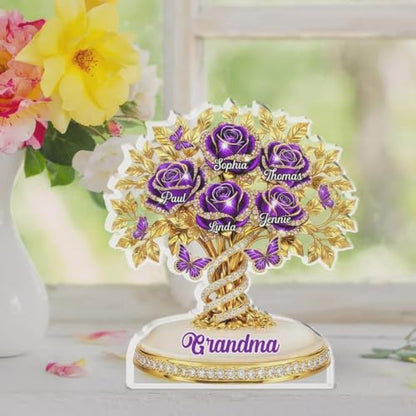 LOVELYPOD Personalized Rose Flower Mama 2D Acrylic Plaque, Custom Name Mommy And Kids Plaque, Mother's Day Mom Gift, Grandma Gifts, Mama Birthday Gifts from Kids, Custom Shape Family Block - color: Design #2