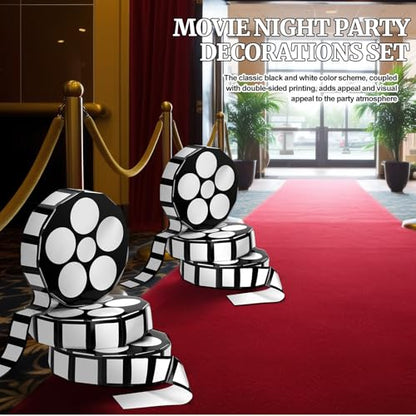 Bucherry 6 Pcs Movie Night Decorations Movie Theater Theme Party Decoration 12 Inch Large Cinema Props Box Film Reel with Filmstrip Centerpieces for Bridal Shower Birthday Party Supplies Film Backdrop