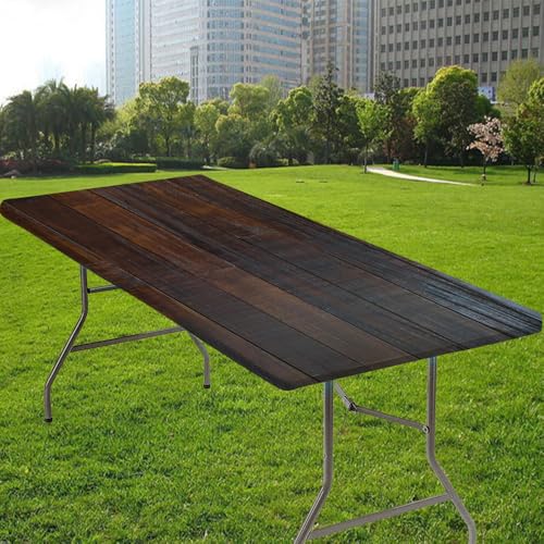 Wood Texture Background Elastic Rectangle Fitted Tablecloths, Stretch Washable Patio Table Cover for Outdoor, Camping, Banquet and Parties, for 48x24 Inch Rectangular Table, Style 127 - color: Wood Texture -12, size: 48" x 24" (Rectangular)
