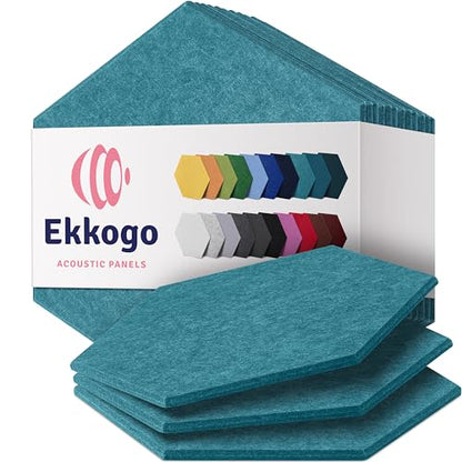 Acoustic Panels 12-Pack - 14"X12.1"X0.4" Soundproof Wall Panels - High Density Sound Dampening - Light Turquoise Hexagon - color: Light Turquoise, size: Large Hexagon 12 Pack