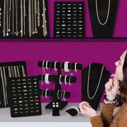 20 Pcs Black Velvet Jewelry Display Sets, Necklace Bracelet Holder Jewelry Bust Holder Stand Ring Display Stand for Selling Craft Showcase Organizer