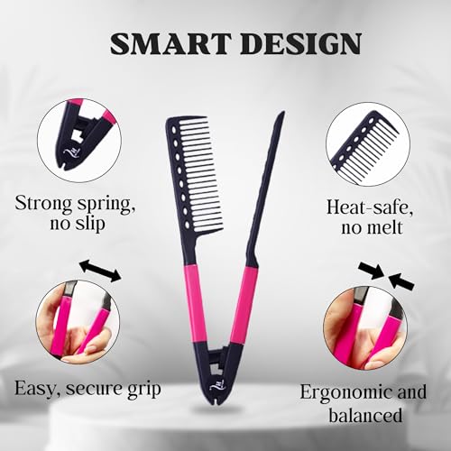 Herstyler Hair Straightening Comb - Straightener Comb for Flat Iron - Makes Styling Easy - Get Straight Hair in Minutes (Pink) - color: Pink