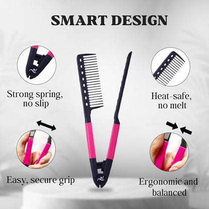 Herstyler Hair Straightening Comb - Straightener Comb for Flat Iron - Makes Styling Easy - Get Straight Hair in Minutes (Pink) - color: Pink