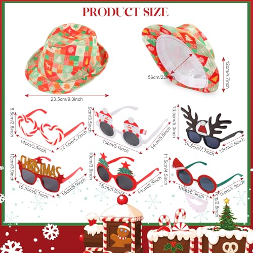 NICOWARM 12pcs Christmas Photo Booth Prop, 6pcs Fedora Hats, 6pcs Party Sunglasses for Adult, Teen, Ugly Sweater Hat, Funny Glasses, Merry Xmas Carnival Party Costume Prop