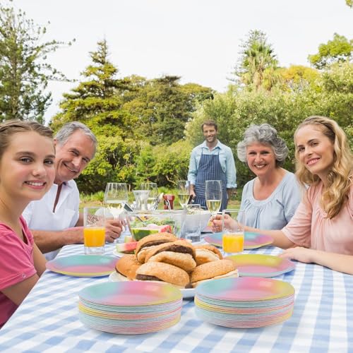 Breroa 72 Pieces Rainbow Paper Plates 7 Inch Bulk Paper Plates Disposable Round Dessert Plate Heavy Duty Solid Color Papers Plate Table Decors Party Supply for Birthday Party, Dinner Table, Wedding - color: Colored