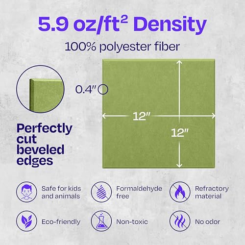 Acoustic Panels 12-Pack Soundproof Wall 12"X12"X0.4" - High Density Sound Dampening [Gin Green Square] - color: Gin Green, size: Square 12 Pack