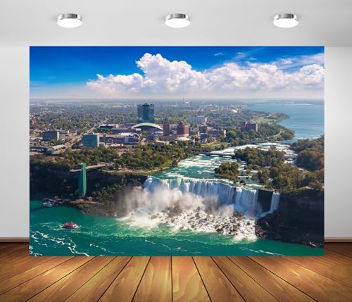 5x3ft Niagara Falls Photo Backdrop Cityscape Blue Sky Grand Waterfall Panoramic Photography Backdrop Home Decor Travel Photo Portrait Studio Photoshoot Props - size: 5x3FT