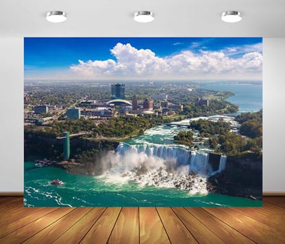 5x3ft Niagara Falls Photo Backdrop Cityscape Blue Sky Grand Waterfall Panoramic Photography Backdrop Home Decor Travel Photo Portrait Studio Photoshoot Props - size: 5x3FT