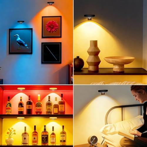 Battery Operated Painting Light, Magnetic Picture Light with Remote Dimmable and Timer - color: Black, size: 6 Packs
