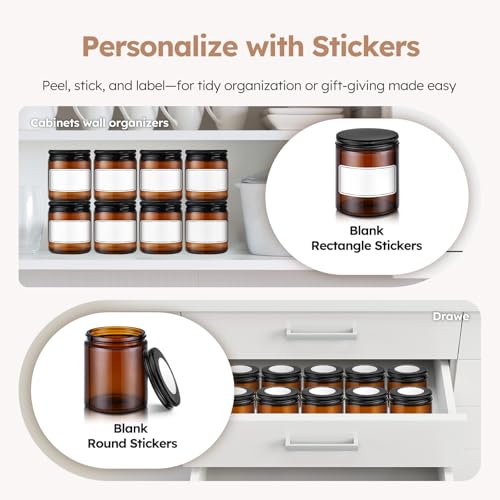 8 oz Amber Glass Jars with Metal Lids, 12 Pack Amber Small Glass Jars with Black Lids, Lotion Container Empty Cosmetic Travel Containers for Sample, Cream, Lotion, Honey, Powder - color: Amber-Metal Lids, size: 8 Ounces
