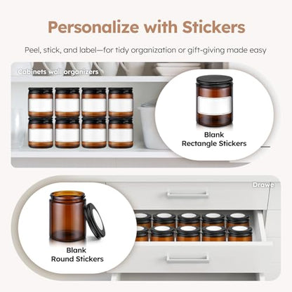 8 oz Amber Glass Jars with Metal Lids, 12 Pack Amber Small Glass Jars with Black Lids, Lotion Container Empty Cosmetic Travel Containers for Sample, Cream, Lotion, Honey, Powder - color: Amber-Metal Lids, size: 8 Ounces