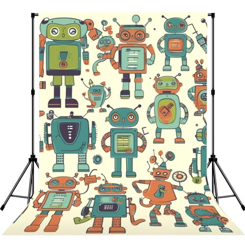 Cute Cartoon Robots Backdrop Background for Photography 5x7ft Photobooth Professional Photo Backdrop Curtains Video Photography Studio Photo Backgrounds Banner Booth Background Screen Parties - color: Cute Cartoon Robots