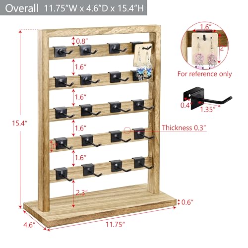 Ikee Design Free Assemble 2 Pcs Set Wooden Jewelry Display Rack with 20 Removable Metal Hooks/Each, Earring Display Holder Stand for Earring,Necklaces,Bracelet, Keychain Stand, Oak Color - color: b) Oak, 2 Pieces