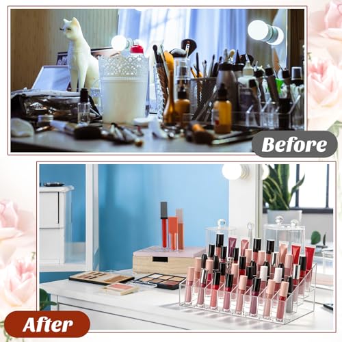 Macarrie 4 Pieces Lipstick Holder Organizer Acrylic Lipstick Makeup Organizer Case Display Stand Storage Box for Lipsticks Lipgloss Brushes Cosmetics (40 Slot) - size: 40 Slot