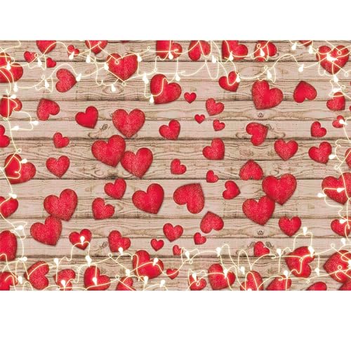 HQM 9X6FT Vintage Rustic Wood Glitter Glow Red Love Heart Valentine's Day Theme Photography Backdrop Wedding Anniversary Bridal Shower Mother's Day Photo Background Couple Studio Shoot Props Supplies - size: 9X6 FT